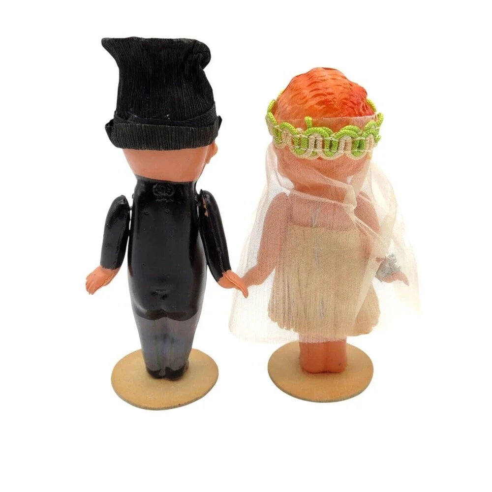 Antique Celluloid Bride and Groom Wedding Doll Couple Japan in Original Box